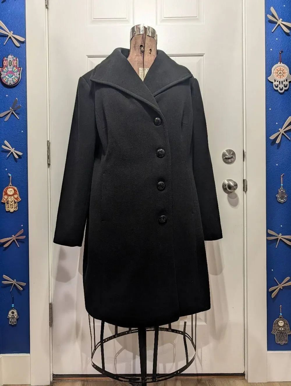 Covington Black Wool Blend Dress Coat Long Classic Pockets Plus Size 1XL